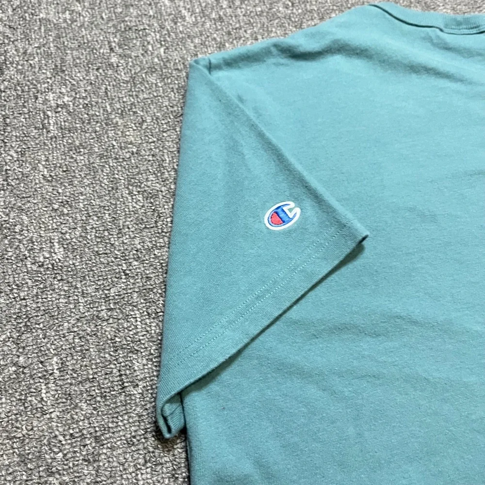 Vintage Champion Embroidered Logo Short Sleeve T-Shirt Teal Blue - Picture 6 of 7